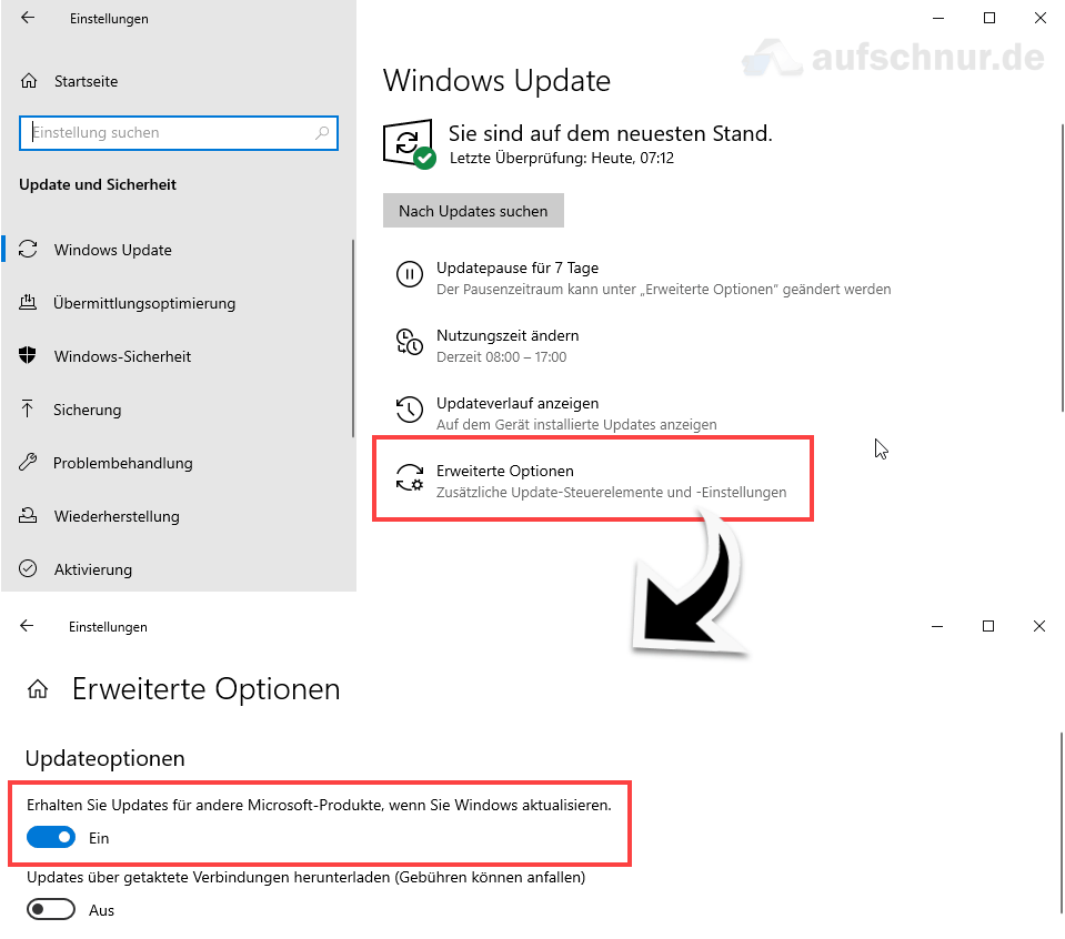 Windows Update Erweiterte Optionen